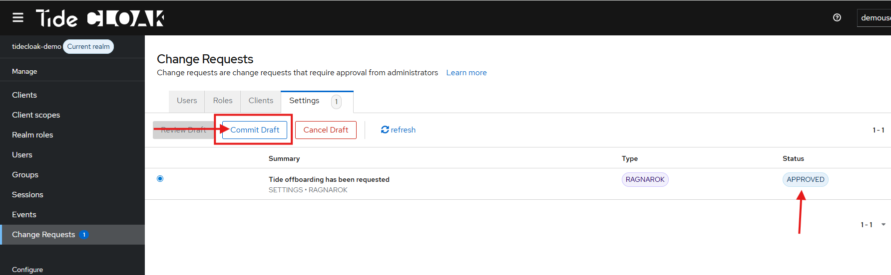 Committing an approved offboarding request