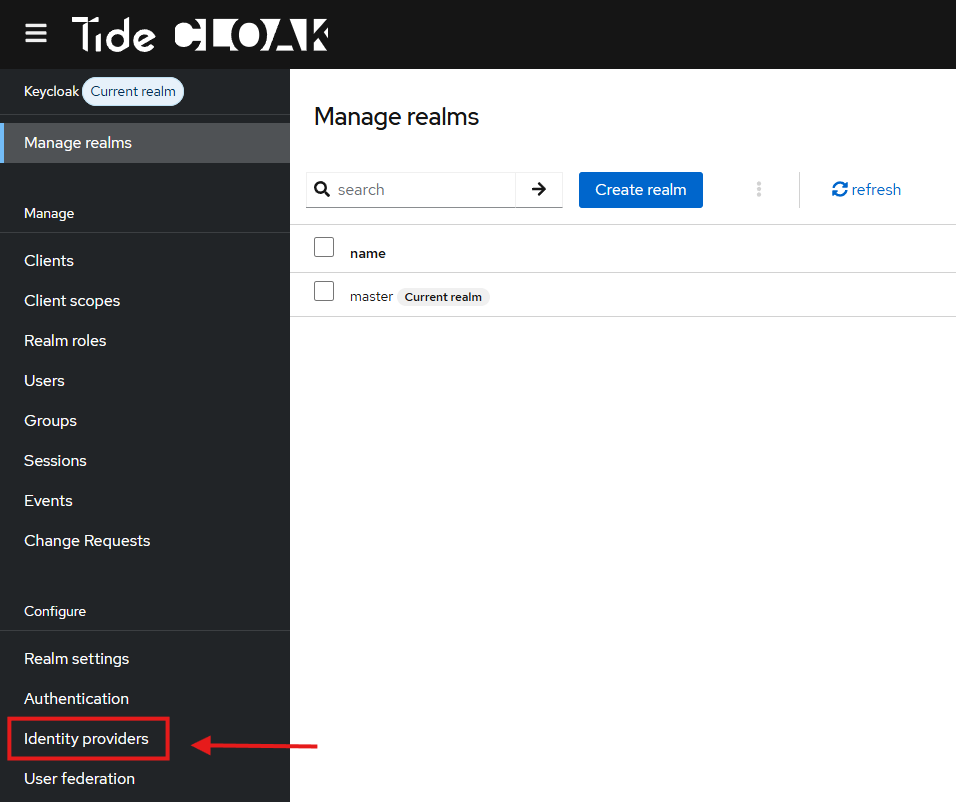 Identity Provider Menu Item